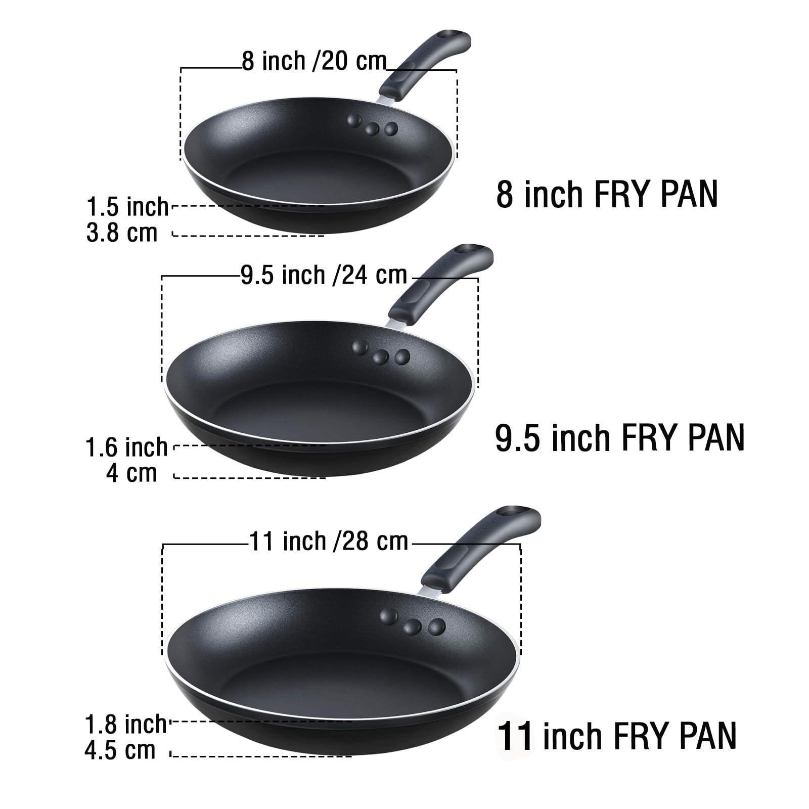 Cook N Home Basics Nonstick Saute Skillet Fry Pan 3-Piece Set, 8 inch/9.5-Inch/11-inch Non-Stick Frying Pans, Black - CookCave