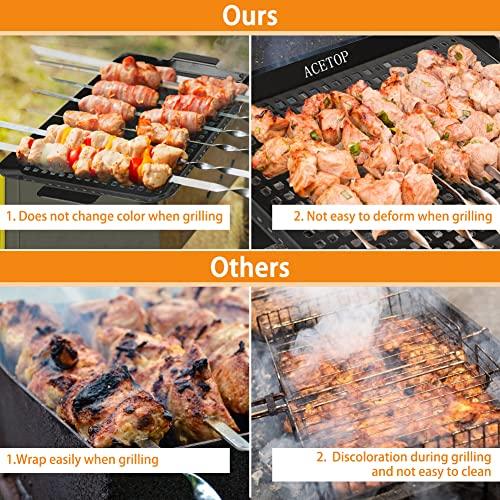 2PCS Grill Topper Pans ACETOP Nonstick Barbecue Grilling Baskets Outdoor Indoor Stainless Steel Grill Tray Accessories with Perforated Bottom for Cooking Chicken Drumsticks Vegetable Shrimp Meat Gifts - CookCave