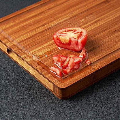 Bamboo Wood Cutting Board for Kitchen, 1" Thick Butcher Block, Cheese Charcuterie Board, with Side Handles and Juice Grooves, 16x11" - CookCave