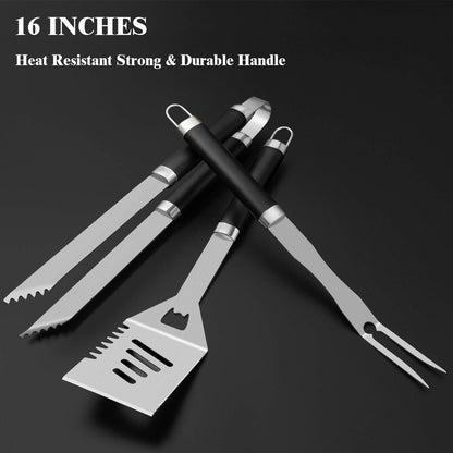 ROMANTICIST 25pcs Extra Thick Stainless Steel Grill Tool Set for Men, Heavy Duty Grilling Accessories Kit for Backyard, BBQ Utensils Gift Set with Spatula,Tongs in Aluminum Case for Birthday Black - CookCave