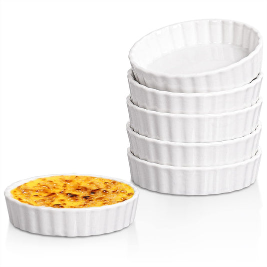 Ramekins 8 oz-Delling Creme Brulee Ramekins, Round Fluted Quiche Dishes Tart Pan, Oven Safe Ramekins for Baking, Souffle, Ramekins Set of 6, White - CookCave