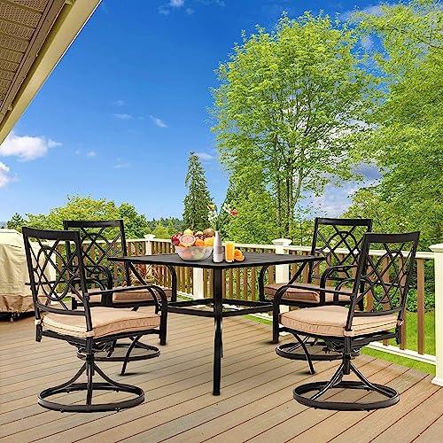 Oakcloud Outdoor Metal Swivel Dining Chairs, Strong Capacity Patio Chairs Set of 4, Patio Dining Chair Patio Furniture with Cushion for Garden, Backyard, Bistro, Black - CookCave