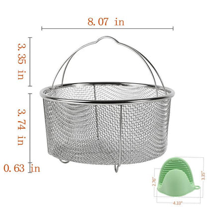GREATLINK Mesh Steamer Basket, Stainless Steel Mesh Net Strainer Basket and Insert, Pressure Cookers and Pots,for Washing, Fry, Steam or Cook Fruits,Vegetables and Pastas (Free 2 Pcs silicone gloves) - CookCave