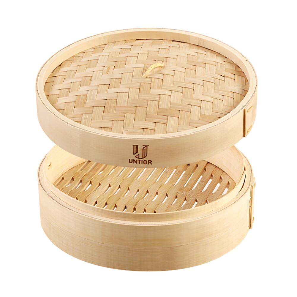 Handmade Bamboo Steamer Basket with Reusable Cotton Liners Multi-use 7" Traditional Dumpling Steamer Food Steamer for Cooking Vegetables, Dim sum, Bao Buns, Fish Meat (7inch -1 tier) - CookCave