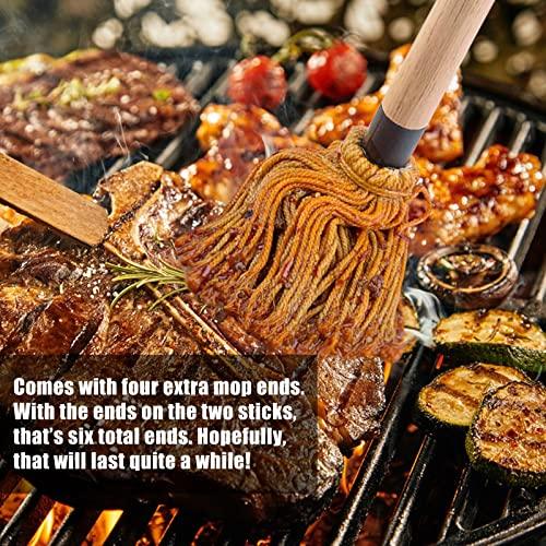 YWNYT 8 Pcs BBQ Mop and Sauce Pot, Grill Basting Mop for Grilling, 2 Pcs Stainless Steel Barbecue Pot + 2 Pcs Sauce Mops Wooden Long Handle and 4Pcs Replacement Barbecue Accessories for Grilling BBQ - CookCave