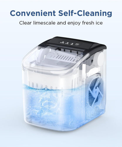 COWSAR Ice Maker Countertop, Portable Ice Machine with Self-Cleaning, 26.5lbs/24Hrs, 9 Bullet Ice Cubes in 6 Mins, Ice Basket and Scoop, Ideal for Home, Kitchen, Bar, Camping - CookCave