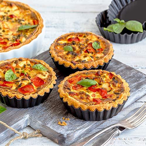 Laxinis World 5 Inch Quiche Pans with Removable Bottom, Non-stick, Fluted Sides, Mini Tart Pans, Round Shape, Set of 6 - CookCave