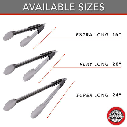 Grill Tongs Super Long 24-inch Heavy Duty for BBQ and Grilling | Extra Long Stainless Steel Grilling Tongs for Outdoor Grill and Kitchen Cooking | Long Metal Tongs with Safety Hand Grips - CookCave