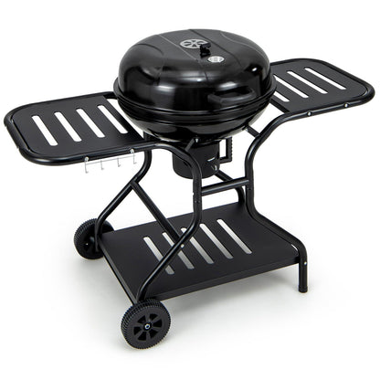 Giantex Kettle Charcoal Grill 22-Inch, Porcelain Enamel Body and Lid, 2 Side Tables with 4 Hooks, Storage Shelf, Upgraded Ash Catcher, Thermometer, Air Vents, Outdoor Cooking Barbecue Grill - CookCave