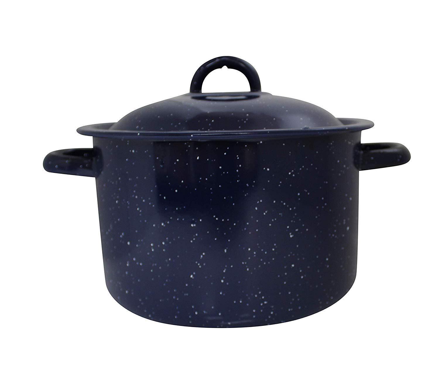 IMUSA USA 4-Quart Blue Speckled Enamel Stock Pot with Lid - CookCave