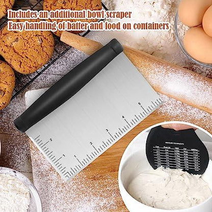 Stainless Steel Dough Scraper & Chopper - 6 Inch Multi-Purpose Kitchen Tools with Measuring Markings, Cutter for Dough, Pizza, Cake,Griddle Scraper,Bench Scraper and Extra Bowl Shaped Scraper - CookCave