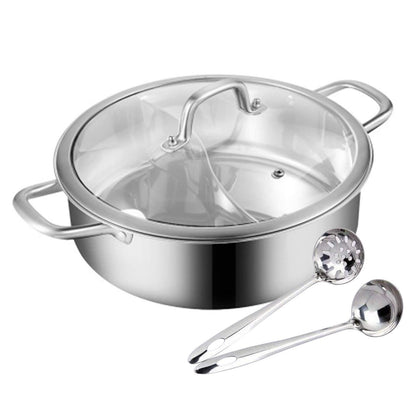 Double-flavor Shabu Shabu Pot with Divider and Lid, Dual Sided Nonstick Hot Pot, 32cm/12.6in Stainless Steel Shabu Shabu Pot, for Induction Cooktop, Gas Stove & Hot Burner, Soup Ladle Included - CookCave