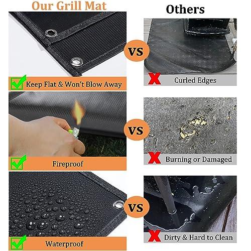 Grill Mats for Outdoor Grill with Holes, 36×50 inch Under Grill Mat, Grill Mats for Outdoor Grill Deck Protector, Indoor Fireplace Mats Fire Pit Mats, Easy to Clean Reusable Outdoor Grill Mat - CookCave