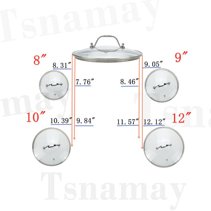 Tsnamay 8 Inch Clear Glass Pot Lid for Frying Pan Replacement Cover Can Withstand 356°F (180℃) with Stainless Steel Arch Bridge Handle,Bright Silver - CookCave