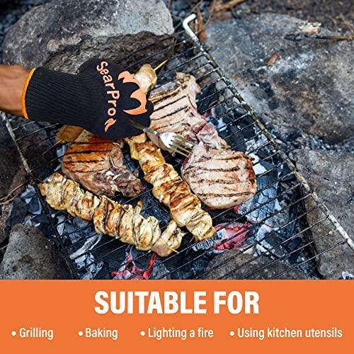 SearPro BBQ Grill Gloves Cooking Oven Mitts Fire Heat Resistant to 1400 Degrees Accessories for Barbecue Smoker Egg Fryer Hamburgers Pizza Steaks- Crock pots/Slow cookers -USA Owned Company- - CookCave