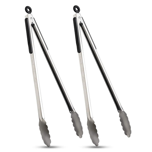 Premium Locking Grill Tongs Set of 2-16 inch Heavy Duty Long Kitchen BBQ Tongs for Barbecue Cooking Grilling, Stainless Steel & Dishwasher Safe - CookCave