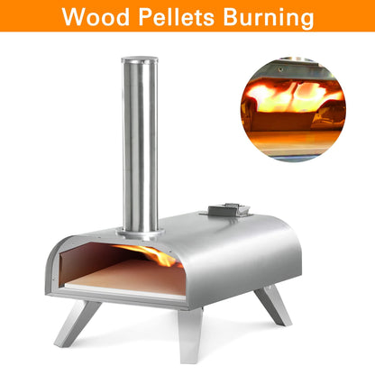 BIG HORN OUTDOORS Pizza Oven Outdoor Wood Pellet Burning, Portable Stainless Steel Pizza Maker for Garden, Outside, Backyard - CookCave