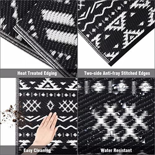 Reversible Mats - Outdoor Rugs 5'x8' for Patios Clearance, Plastic Straw Rugs Waterproof, Portable, Large Floor Mat and Rugs for Outdoor RV, Balcony, Picnic, Beach, Camping(Black & Cream White) - CookCave