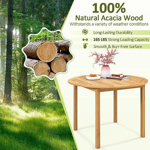 Tangkula Round Outdoor Dining Table, Acacia Wood Dining Table, 4-Person Large Dining Table, Farmhouse Patio Bistro Table, Indoor Outdoor Dining Furniture for Yard Deck Lawn Dining Room - CookCave