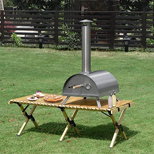 Go-Trio Outdoor Pizza Oven, 12'' Stone Wood Pellet Pizza Oven for Outside, Portable Wood Fire Pizza Maker Stainless Steel with Free Accessories, Camping, Picnic, Cooking, Garden, Patio and Backyard - CookCave