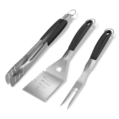 HAUSHOF Large Grill Accessories Heavy Duty BBQ Set Gifts for Men/Women - Premium Stainless Steel Spatula, Fork & Tongs (16.5/16/16.5 in.), Barbecue Utensils Tool Kit Gift for Grilling Lover Outdoor - CookCave