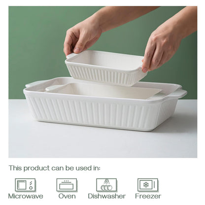 DOWAN Casserole Dishes for Oven, Ceramic Baking Dishes for Oven Set of 3, Lasagna Pan Deep, Baking Pan Set Rectangular Casserole Dish Set with Handles for Baking, White (15.6''/12.2''/8.9'') - CookCave