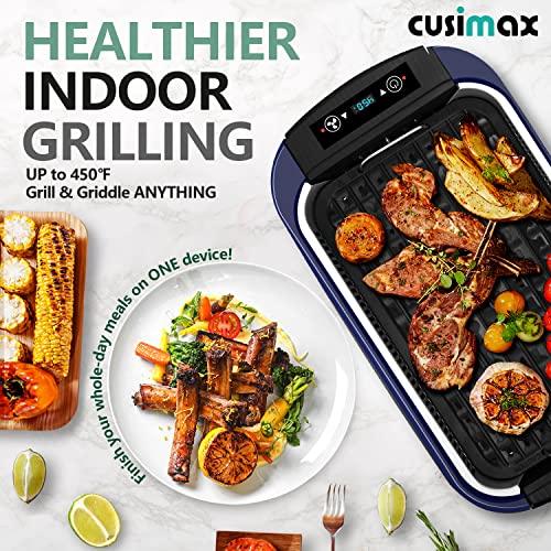 Smokeless Indoor Grill, CUSIMAX Electric Grill Griddle with LED Smart Display & Tempered Glass Lid, 1500W Portable Korean BBQ Grill, Non-stick Removable Grill & Griddle Plate, Temperature 220℉ to 450℉ - CookCave