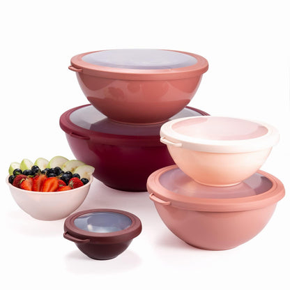 COOK WITH COLOR Mixing Bowls with TPR Lids - 12 Piece Plastic Nesting Bowls Set includes 6 Prep Bowls and 6 Lids, Microwave Safe (Rose) - CookCave