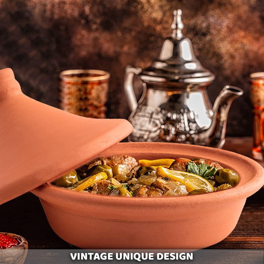 Handmade Clay Tagine Pot for Cooking, Lead-Free Unglazed Earthenware Tajine Pot for Stovetop, Terracotta Tangine Pot for Moroccan, Indian, and Asian Dishes (Medium) - CookCave