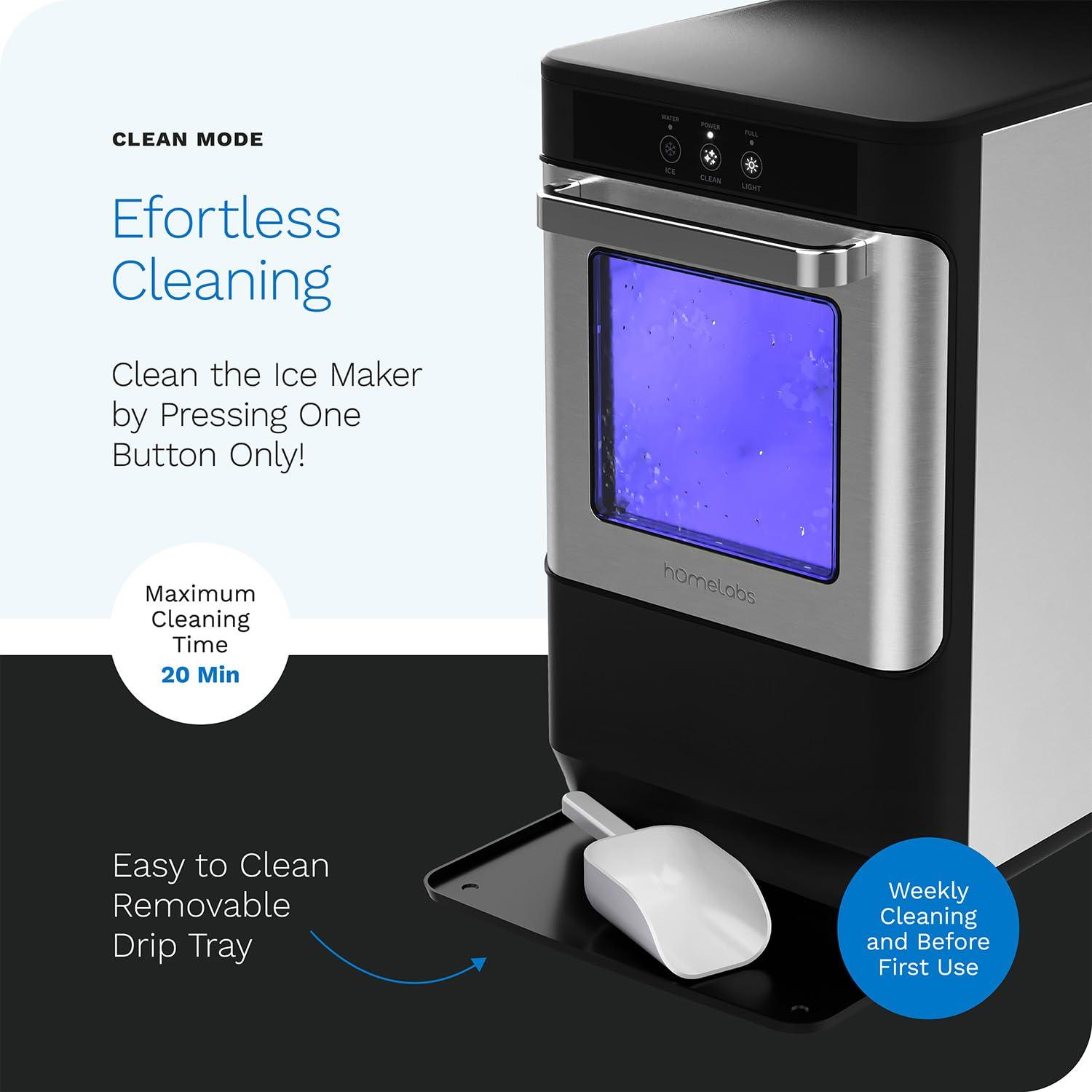 hOmeLabs Countertop Nugget Ice Maker - Stainless Steel with Touch Screen - Portable and Compact - Chewable Nugget Ice Machine - Produces Up to 44lb of Ice Per Day - CookCave