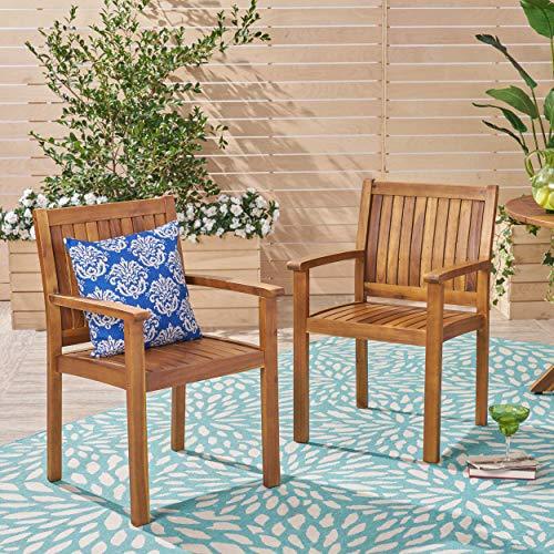 Christopher Knight Home Teague Outdoor Acacia Wood Dining Chairs (Set of 2), Teak Finish - CookCave