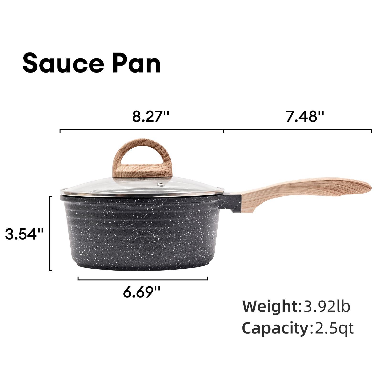 JEETEE 2.5 Quart Sauce Pan with Lid, Non Stick Small Pot with German Granite Coating, Masterclass Granite Stone Cookware Sauce Pot for Cooking, PFOA/PFOS Free - CookCave