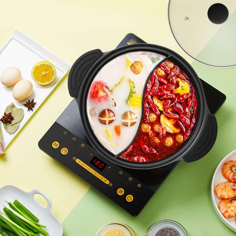 Hot Pot with Divider for Induction Cooker Dual Sided Soup Cookware Two-flavor Chinese Shabu Shabu Pot for Home Party Family Gathering, 4.5 Quart (White) - CookCave