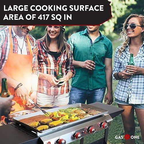 Gas One Flat Top Grill with 4 Burners – Premium Propane Grill with Outdoor Grill Cart – Stainless Steel Auto Ignition Camping Grill Outdoor Griddle – Easy Cleaning Grills Outdoor Cooking Propane - CookCave