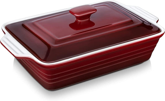 LOVECASA Nonstick Casserole Dish with Lid, 4.5 Quart Lasagna Pan Deep, 9 x 13 Inches Ceramic Baking Dish for Dinner, Banquet, and Party, Gradient Red - CookCave