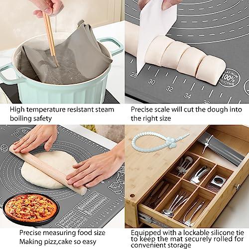 Silicone Pastry Mat Extra Thick Non-stick Baking Mat, 32" x 24" Rolling Dough With Measurements Non-slip Silicone Mat, Kneading Mat, Counter Mat, Dough Mat with Edge Heightening - CookCave