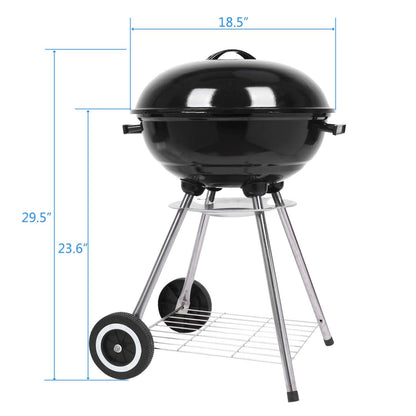 Outvita Charcoal Grill, 18 inch Stainless Steel BBQ Charcoal with Wheels and Storage Holder for Camping, Picnic, Barbecue, Party, Outdoor Activities - CookCave