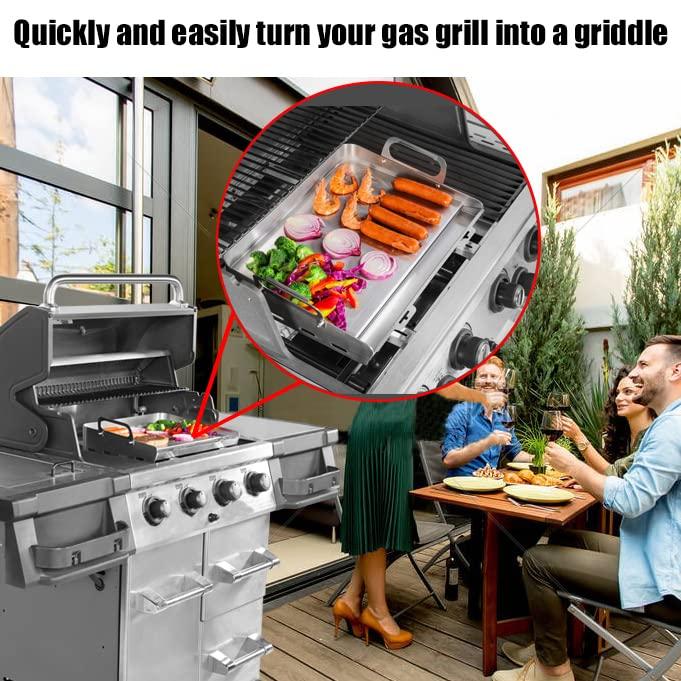 Flat Top Grill, Griddle for Gas Grill 24"x16" with Removable Grease Tray, Stove Top Griddle Even Heat Distribution, Stainless Steel Griddle Grill with Retractable Stand Accommodates Different Grill - CookCave