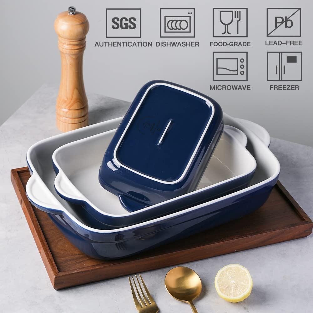 Sweejar Casserole Dish for Oven, Ceramic Non-Stick Roasting Baking Dish Sets of 3, Rectangular Lasagna Pan Deep for Cooking, Cake Dinner, Banquet, 13 x 9.4 Inch Bakeware with Handles (Navy) - CookCave