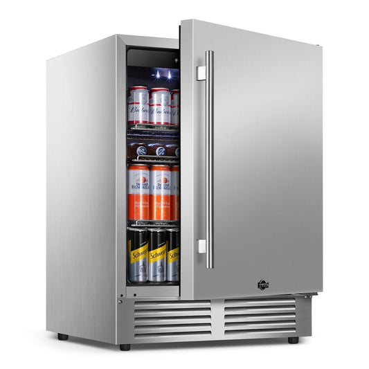 Tylza Outdoor Refrigerator 24 Inch Wide, Stainless Steel Beverage Refrigerator 176 Can for Undercounter Built-in or Freestanding, for Home and Patio, Water Proof, Fast Cooling, Low Noise, 37-65 °F - CookCave