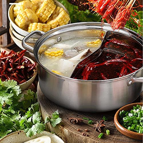 Hot Pot with Divider Stainless Steel Shabu Shabu Pot for Induction Cooktop Gas Stove Hotpot PotSuitable for 4-5 Person (12.6 inch) - CookCave