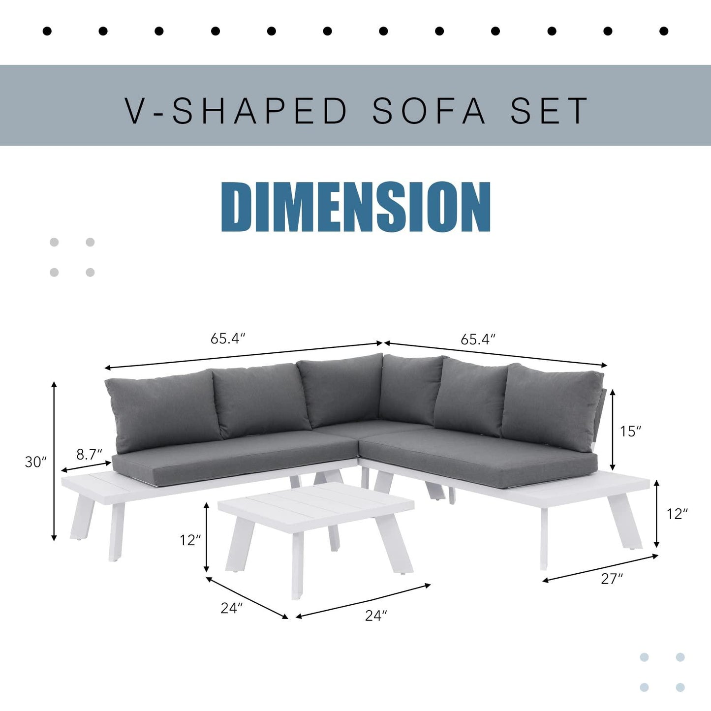 Soleil Jardin 4-Piece Outdoor Patio Furniture Set L-Shaped Aluminum Sectional Sofa with Coffee Table All-Weather Patio Conversation Set with Cushions, White - CookCave