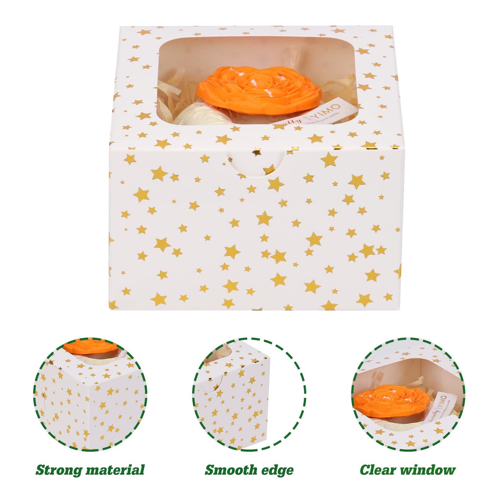 Moretoes 30pcs 4x4x2.5in Christmas Cookie Boxes, White Bakery Boxes with Window Gold Foil Star for Xmas Gift Giving Cake Pastry Dessert Cupcakes Candy Donut Packaging Treat Boxes - CookCave