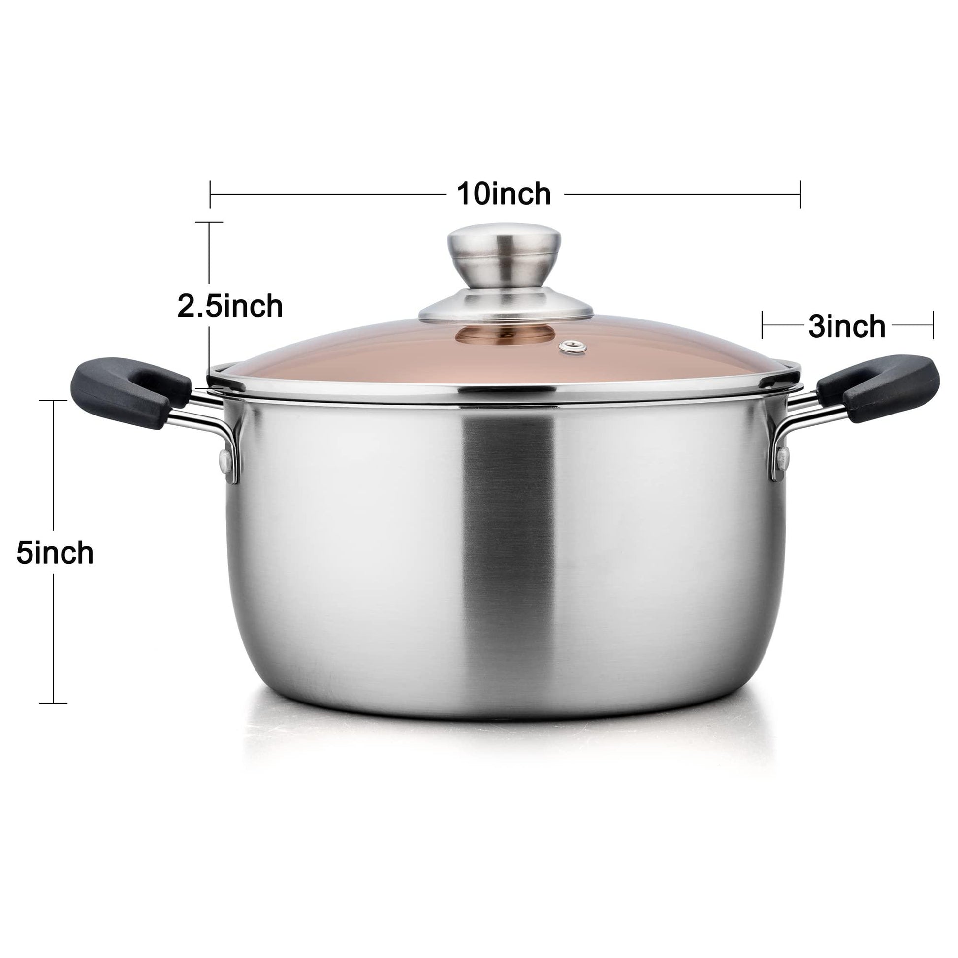 TeamFar Stock Pot 6 qt, Stainless Steel Stock Pasta Soup Pot with Lid, Double Bakelite Heat-Proof Handles & Tempered Glass Lid, Dishwasher Safe & Easy Cleanup, Non-Toxic & Healthy - CookCave