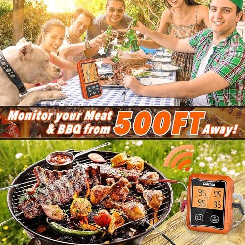 Wireless Meat Thermometer, Guichon Digital Meat Thermometer, 4 Probes Food Thermometer for BBQ, Grill, Oven, Smoker, Grill Thermometer with 500FT Remote Range - CookCave