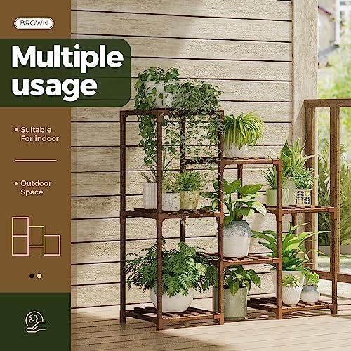 Bamworld Plant Stand Indoor Wood Plant Shelf Outdoor Tiered Plant Rack for Multiple Plants 3 Tiers 7 Pots Ladder Plant Holder Plant Table for Plant Pots Boho Home Decor for Gardening Gifts - CookCave