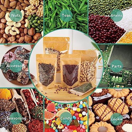 50pcs Kraft Bags With Window Clear Fornt Pouches Resealable Stand Up Zip Lock Food Storage Bags Brown 3.5"x5.5" - CookCave