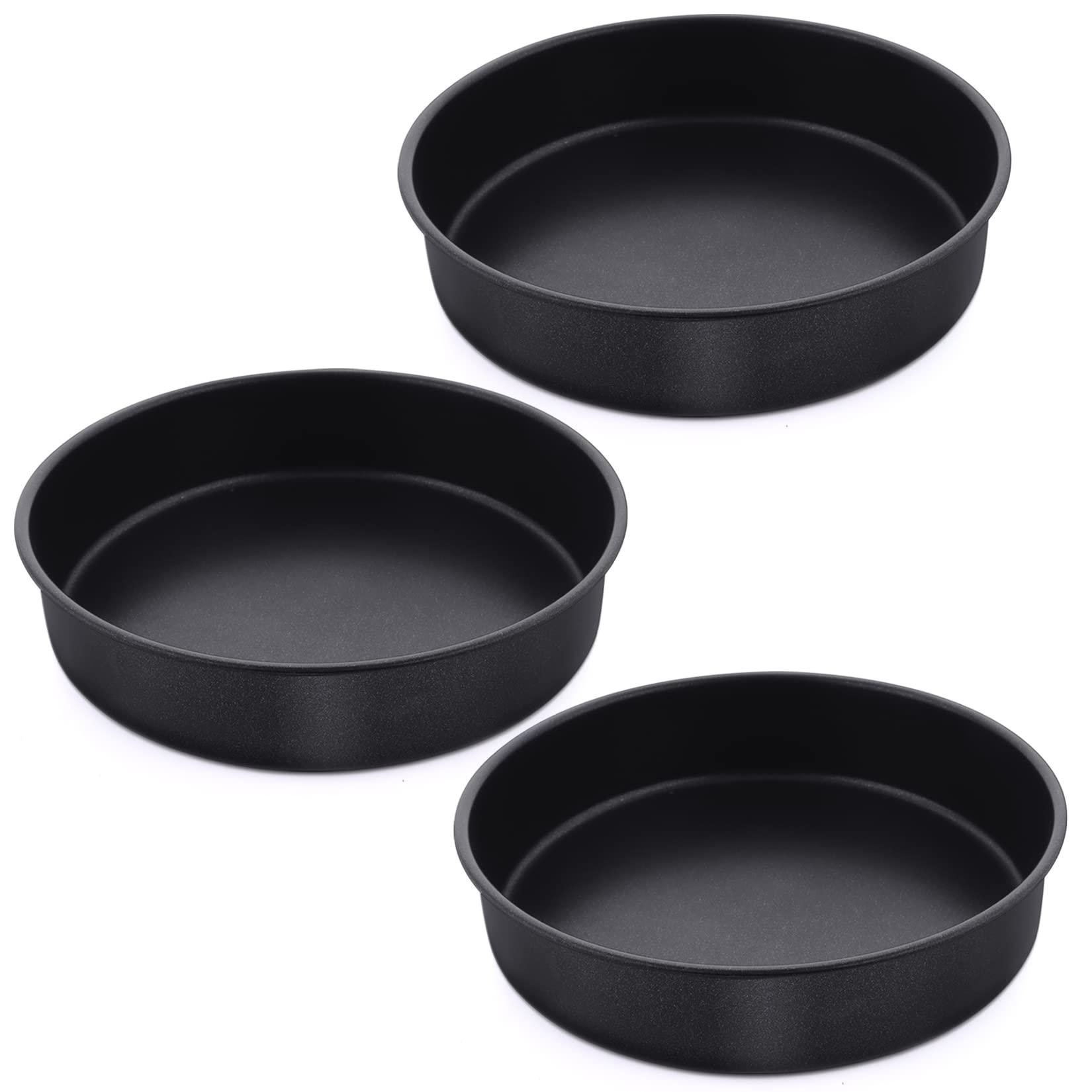 8 Inch Round Cake Pan Set, P&P CHEF 3 Piece Non-Stick Cake Baking Pans for Birthday Wedding Layer Cakes, Stainless Steel Core & One-piece Design, Sturdy & Healthy, Black - CookCave