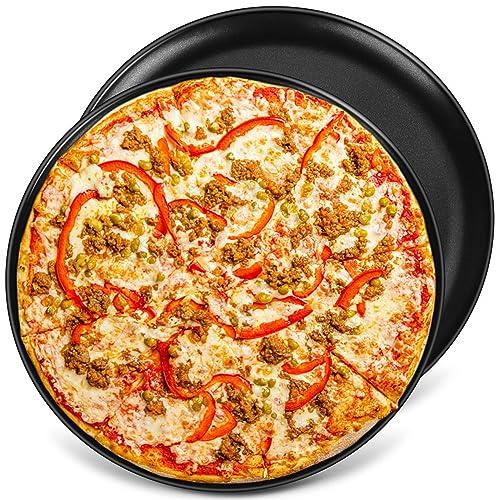 P&P CHEF 13½ Inch Pizza Pans Pack of 2, Large Pizza Pan Set for Kitchen Restaurant, Nonstick Surface Covers Stainless Steel Core, Easy Clean & Oven Safe, Common Size, Black - CookCave