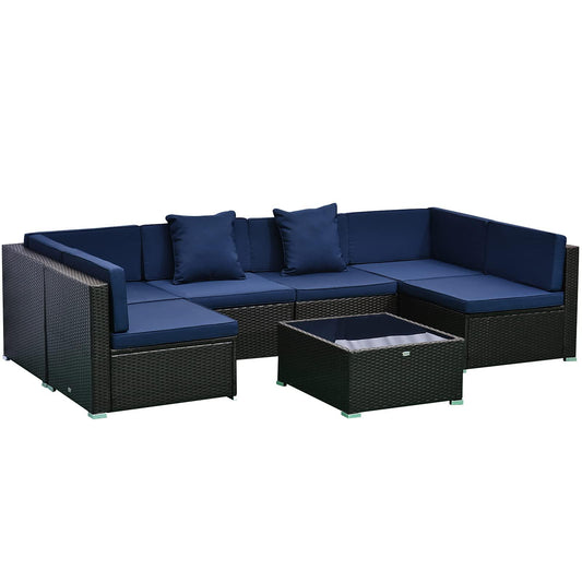 Outsunny 7-Piece Patio Furniture Sets Outdoor Wicker Conversation Sets All Weather PE Rattan Sectional Sofa Set with Cushions & Tempered Glass Desktop, Dark Blue - CookCave